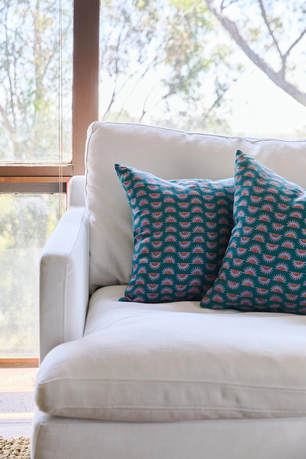 Block Shop · Hand Block - Printed Suns Throw Pillow · Violet | socius design in Rochester, MN