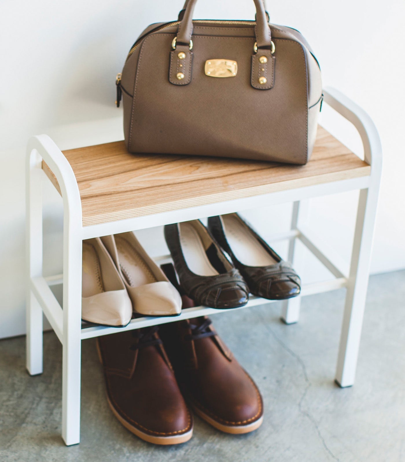 Yamazaki Home · Steel + Wood Shoe Organizer & Bench (18" H) · Yamazaki Home | socius design in Rochester, MN